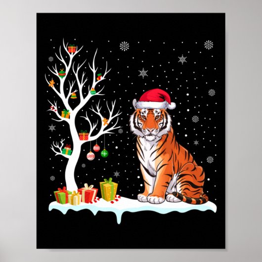 Bengal Tiger Santa Hat Festive Tree Light Christma Poster (Voorkant)