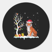 Bengal Tiger Santa Hat Festive Tree Light Christma Ronde Sticker (Voorkant)