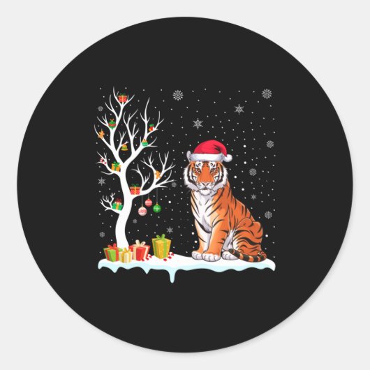 Bengal Tiger Santa Hat Festive Tree Light Christma Ronde Sticker (Voorkant)