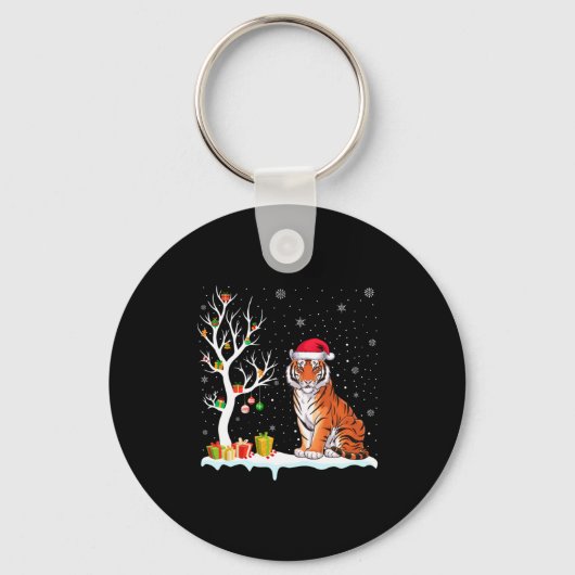 Bengal Tiger Santa Hat Festive Tree Light Christma Sleutelhanger (Voorkant)