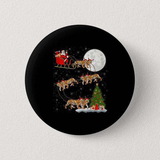 Bengal Tiger Santa Sleigh Flying Funny Magical Chr Ronde Button 5,7 Cm (Voorkant)