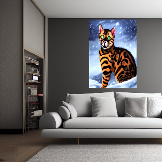 Bengale kat in de sneeuwberg | AI Art Poster