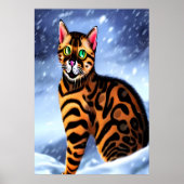 Bengale kat in de sneeuwberg | AI Art Poster (Voorkant)