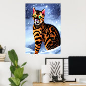 Bengale kat in de sneeuwberg | AI Art Poster (Thuiskantoor)
