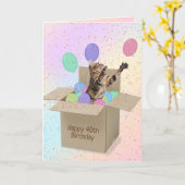 Bengale kat in kartonnen doos 40e verjaardag kaart (Gele Bloem)