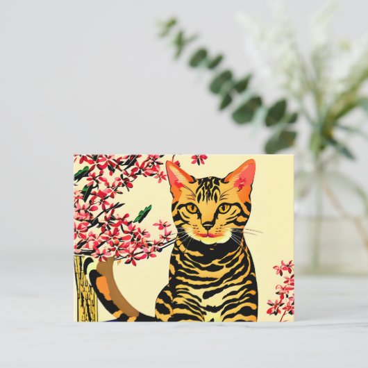 Bengale kat op tafel briefkaart (Staand voorkant)