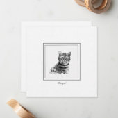 Bengale kat zwarte en witte tekening notitiekaartje (Voorkant / Achterkant in situ)