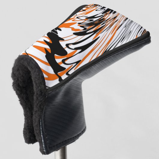 Bengale kleuren, vierkant Oranje en zwart Golfheadcover (3/4 voorkant)
