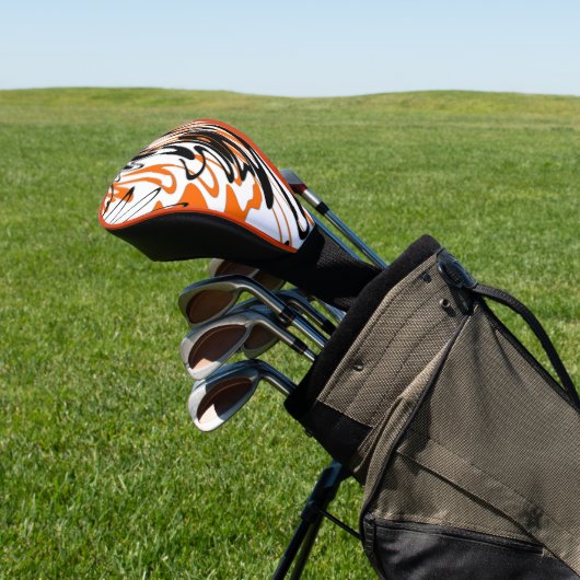 Bengale kleuren, vierkant Oranje en zwart Golfheadcover (Insitu)