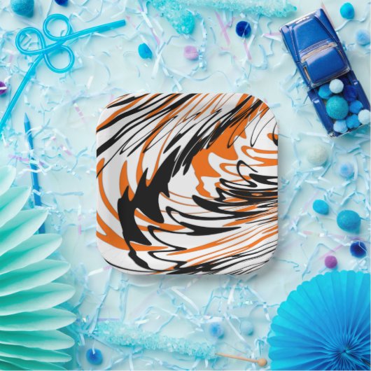 Bengale kleuren, vierkant Oranje en zwart Papieren Bordje (Feest)