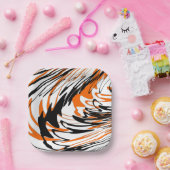 Bengale kleuren, vierkant Oranje en zwart Papieren Bordje (Feest)