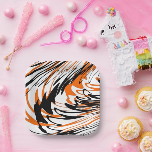 Bengale kleuren, vierkant Oranje en zwart Papieren Bordje (Feest)