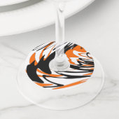 Bengale kleuren, vierkant Oranje en zwart Wijnglaslabel (Dichtbij)