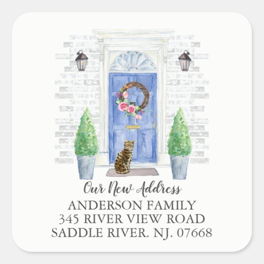 Bengalen kat blauw deur nieuw adreslabel Sticker (Voorkant)