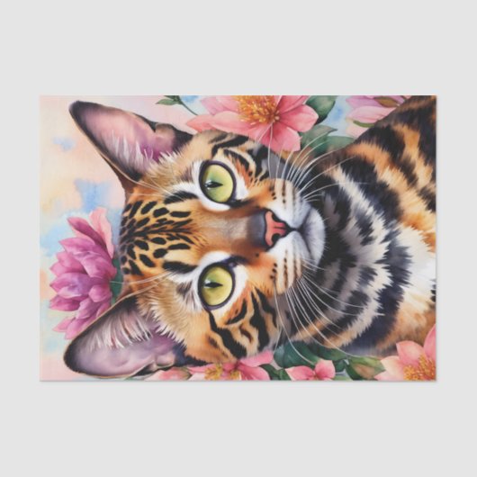 Bengalen Kat Bloemen Portret Kunst Tissuepapier (Voorkant)
