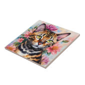 Bengalen Kat Bloemen Waterverf Kunst Tegeltje (Zijkant)