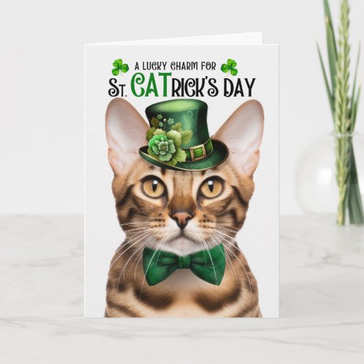 Bengalen Kat Grappig St. CATrick's Day Lucky Charm Feestdagen Kaart (Voorkant)