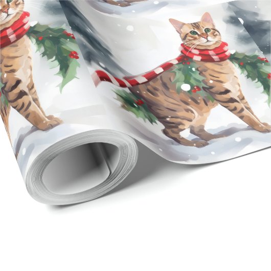 Bengalen Kat in Sneeuw Kerstmis Cadeaupapier (Rol Hoek)