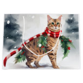 Bengalen Kat in Sneeuw Kerstmis Groot Cadeauzakje (Voorkant)