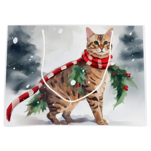 Bengalen Kat in Sneeuw Kerstmis Groot Cadeauzakje (Voorkant)