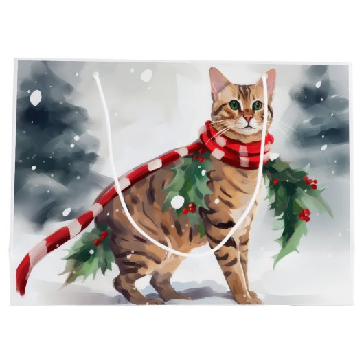 Bengalen Kat in Sneeuw Kerstmis Groot Cadeauzakje (Achterkant)
