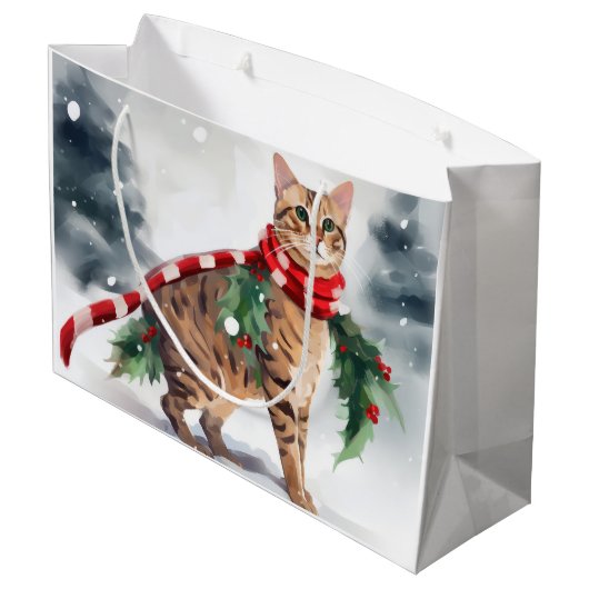 Bengalen Kat in Sneeuw Kerstmis Groot Cadeauzakje (Achterkant Gekanteld)