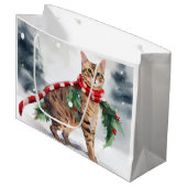 Bengalen Kat in Sneeuw Kerstmis Groot Cadeauzakje (Voorkant Gekanteld)