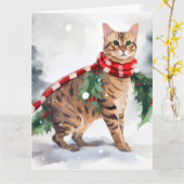 Bengalen Kat in Sneeuw Kerstmis Kaart (Gele Bloem)