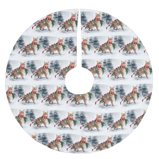 Bengalen Kat in Sneeuw Kerstmis Kerstboom Rok (Voorkant)