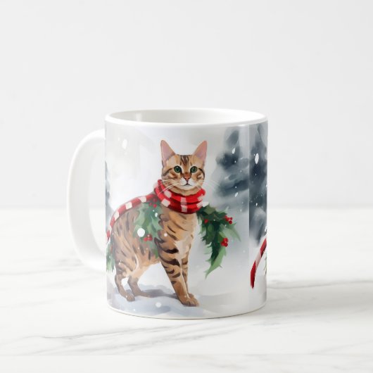 Bengalen Kat in Sneeuw Kerstmis Koffiemok (Voorkant links)