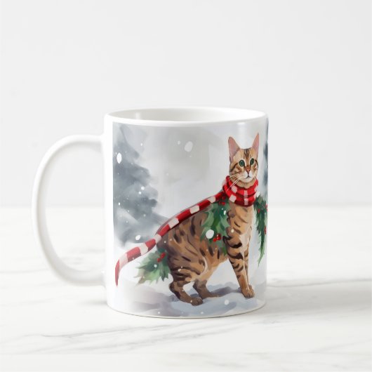 Bengalen Kat in Sneeuw Kerstmis Koffiemok (Links)