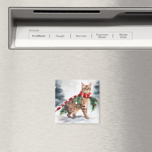 Bengalen Kat in Sneeuw Kerstmis Magneet (Insitu (Vaatwasser))