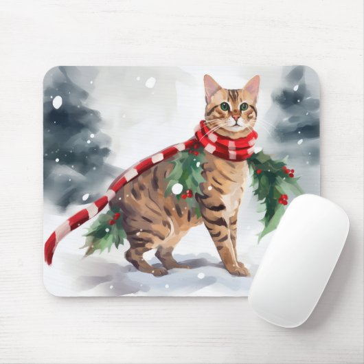 Bengalen Kat in Sneeuw Kerstmis Muismat (Met muis)