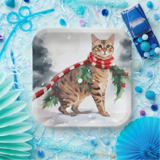 Bengalen Kat in Sneeuw Kerstmis Papieren Bordje (Feest)
