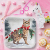 Bengalen Kat in Sneeuw Kerstmis Papieren Bordje (Feest)
