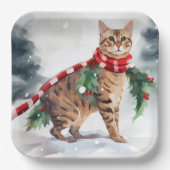 Bengalen Kat in Sneeuw Kerstmis Papieren Bordje (Voorkant)