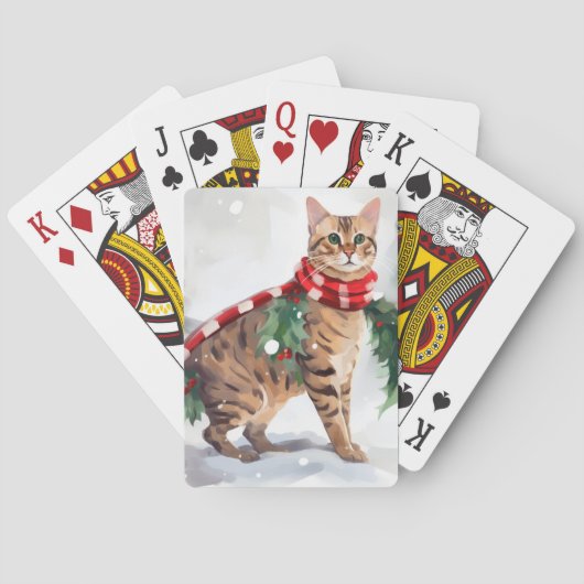 Bengalen Kat in Sneeuw Kerstmis Pokerkaarten (Achterkant)