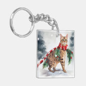 Bengalen Kat in Sneeuw Kerstmis Sleutelhanger (Voorkant Links)