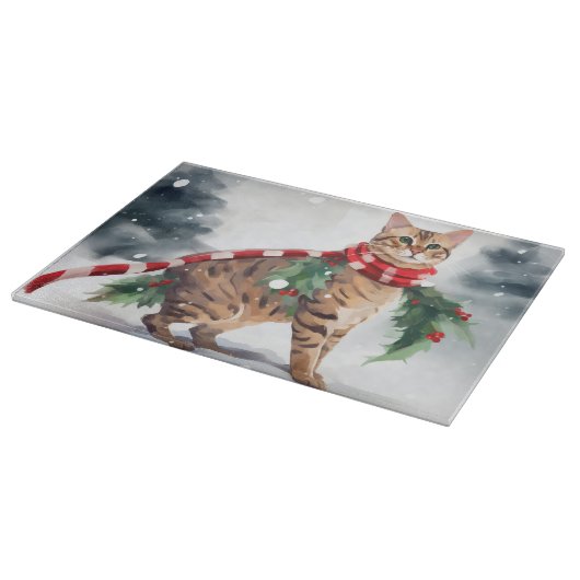 Bengalen Kat in Sneeuw Kerstmis Snijplank (Hoek)