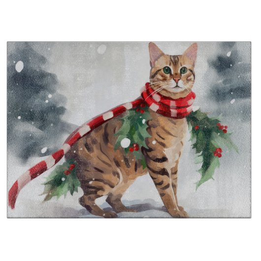 Bengalen Kat in Sneeuw Kerstmis Snijplank (Voorkant)