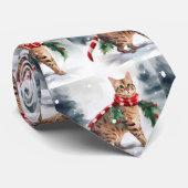 Bengalen Kat in Sneeuw Kerstmis Stropdas (Opgerold)