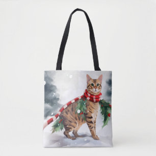 Bengalen Kat in Sneeuw Kerstmis Tote Bag