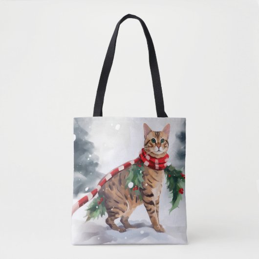 Bengalen Kat in Sneeuw Kerstmis Tote Bag (Voorkant)