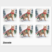 Bengalen Kat in Sneeuw Kerstmis Vierkante Sticker (Vel)