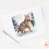 Bengalen Kat in Sneeuw Kerstmis Vierkante Sticker (Envelop)