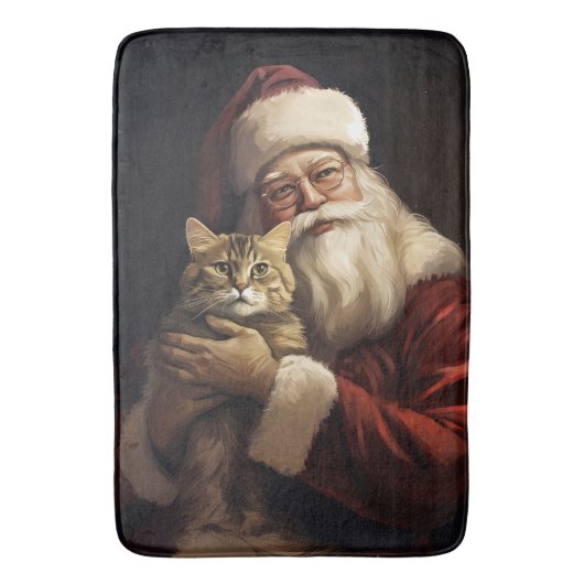 Bengalen Kat met Sinterklaas Feestelijke Kerstmis Badmat (Voorkant Verticaal)