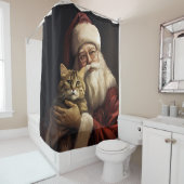 Bengalen Kat met Sinterklaas Feestelijke Kerstmis Douchegordijn (In situ)