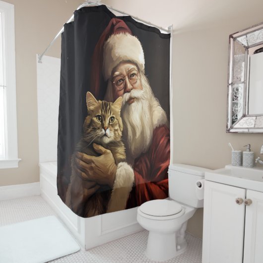 Bengalen Kat met Sinterklaas Feestelijke Kerstmis Douchegordijn (In situ)