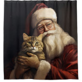 Bengalen Kat met Sinterklaas Feestelijke Kerstmis Douchegordijn (Voorkant)