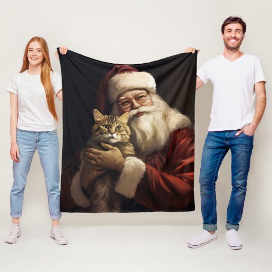 Bengalen Kat met Sinterklaas Feestelijke Kerstmis Fleece Deken (In situ)
